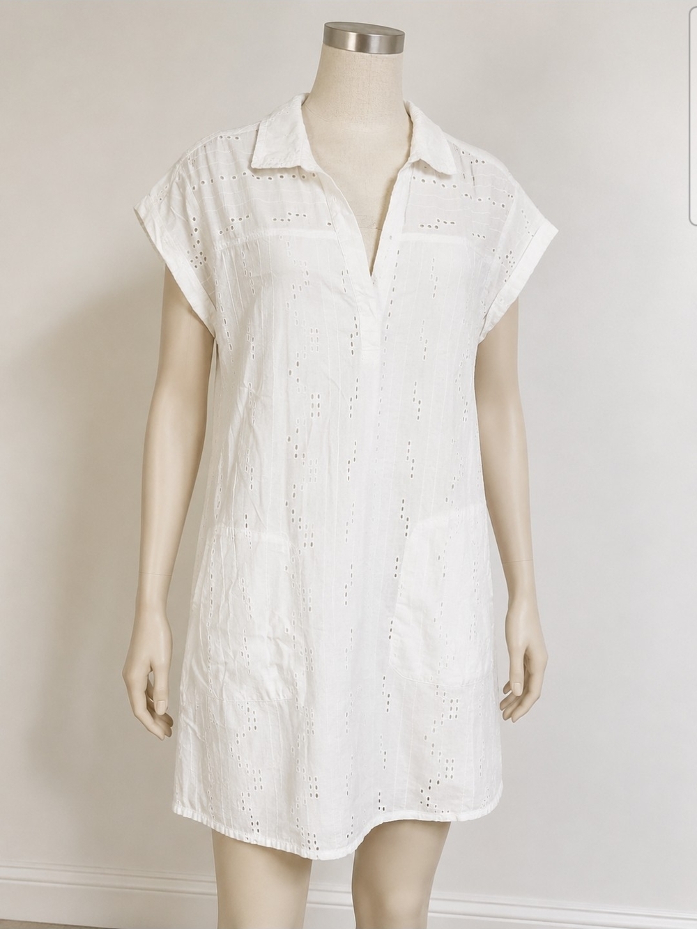 prAna Tunic Dress Cover Up Women's Small White Organic Cotton Eyelet Lined Boho